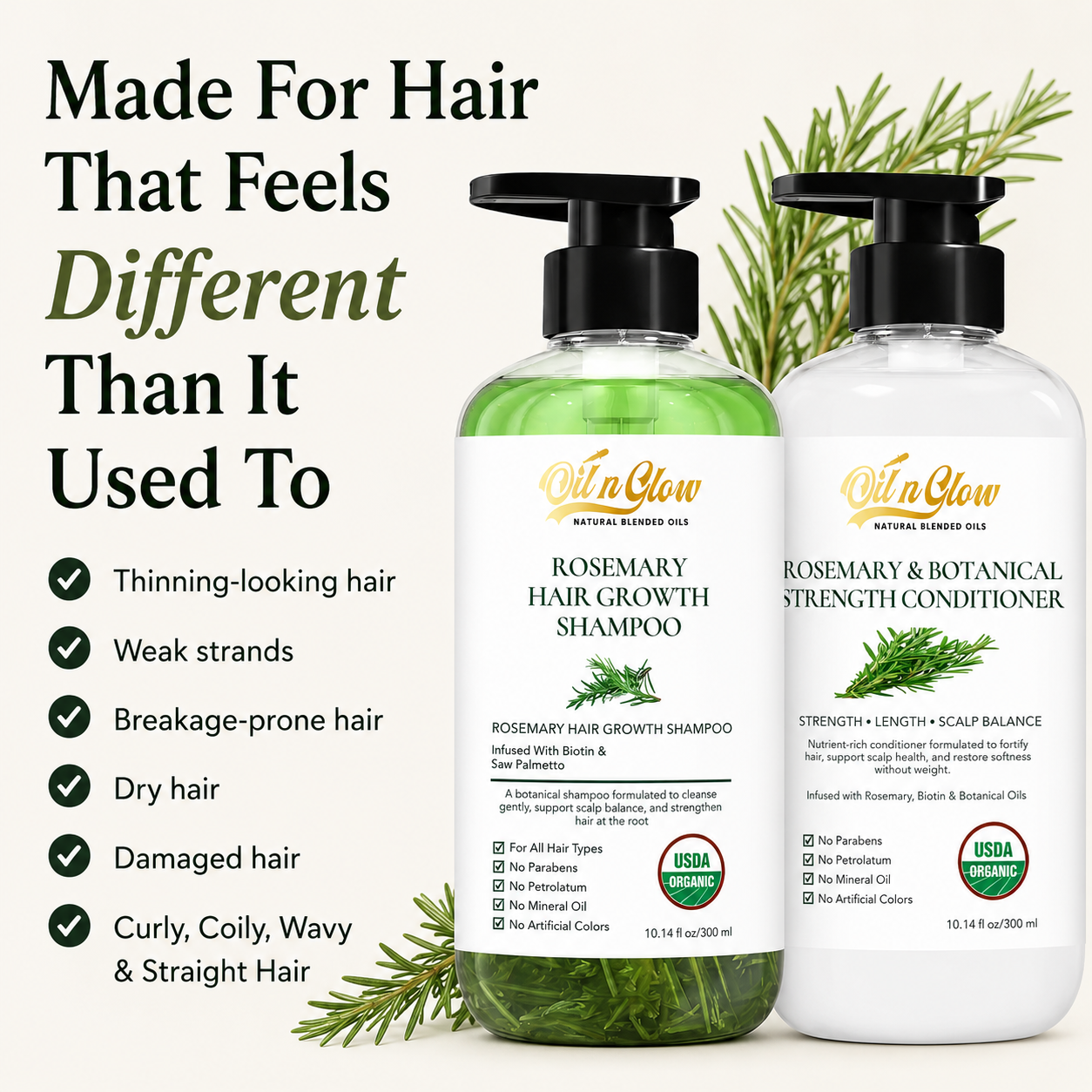 USDA Organic Rosemary  Shampoo & Conditioner Set- Scalp & Hair Growth System
