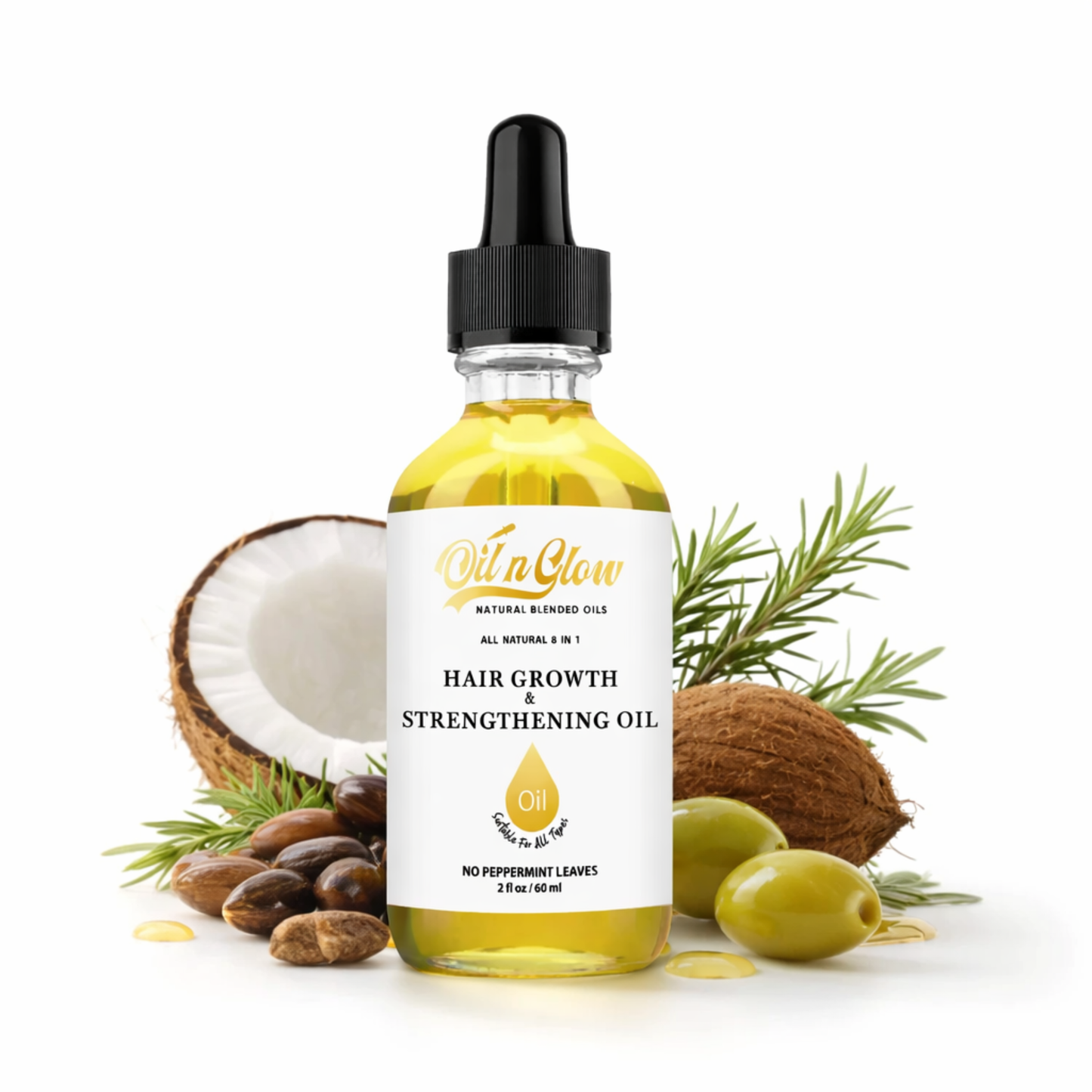 Natural Hair Growth Oil Serum with Rosemary, Castor, Coconut & Jojoba (8‑in‑1 Blend)