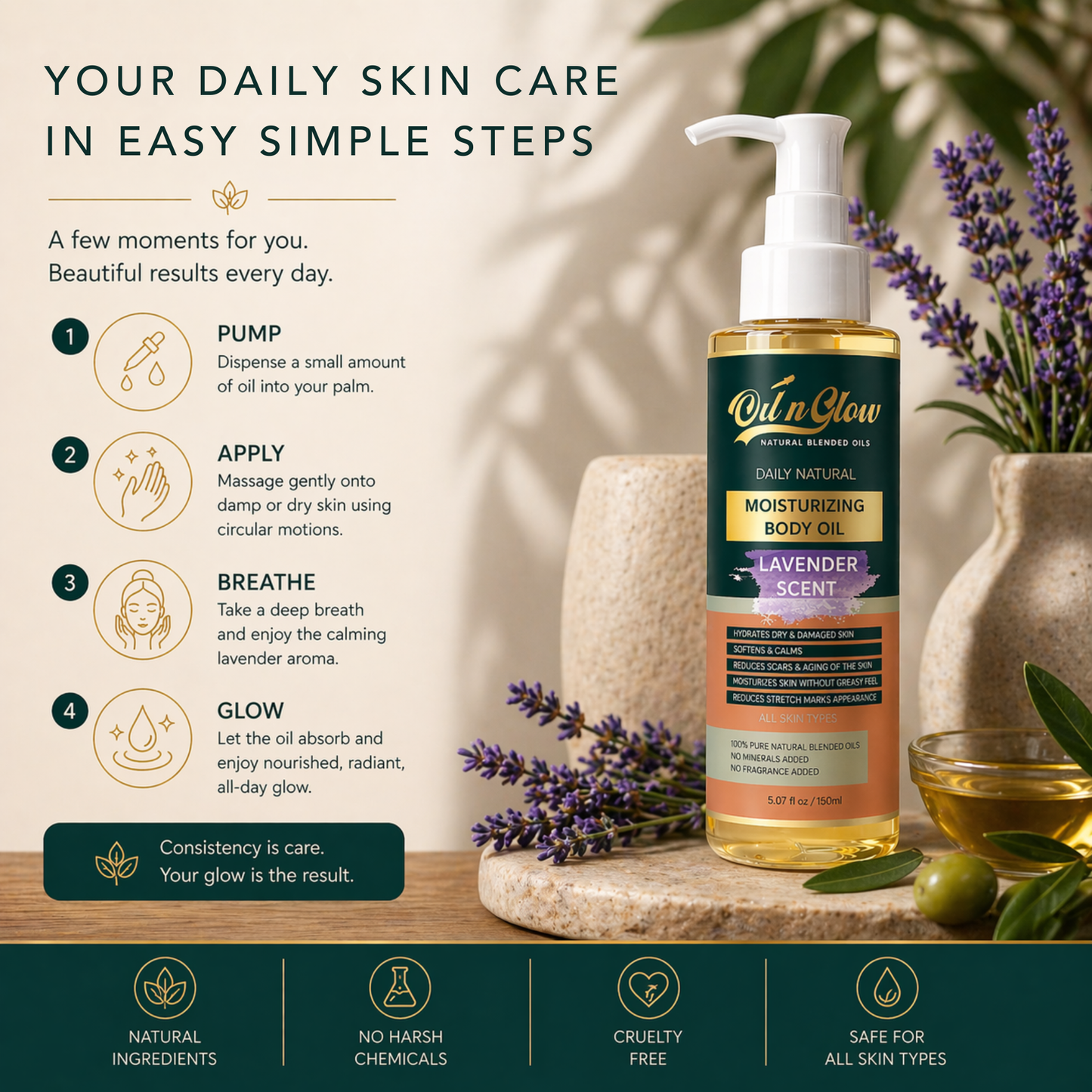 Natural Hydrating & Moisturizing After‑Shower Body Oil | Lightweight with Calming Lavender Scent