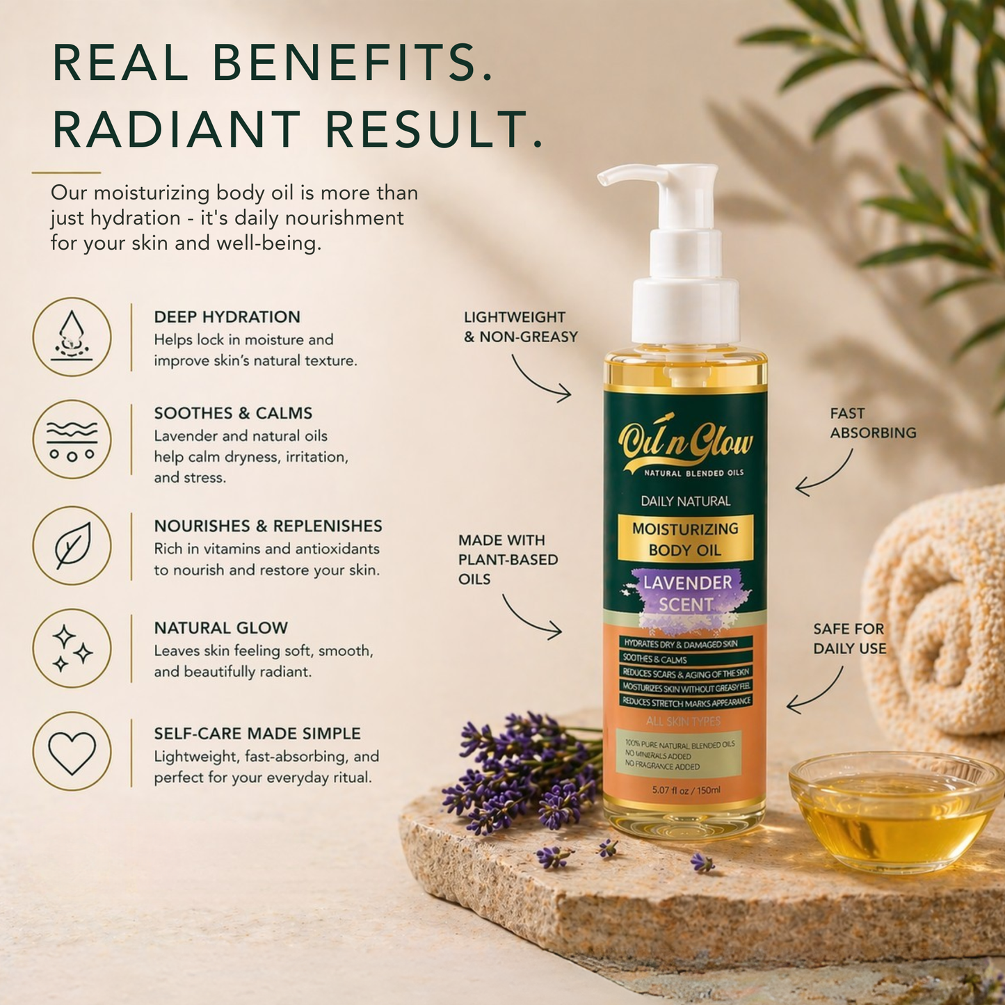 Natural Hydrating & Moisturizing After‑Shower Body Oil | Lightweight with Calming Lavender Scent