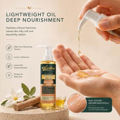 Natural Hydrating After‑Shower Body Oil | Lightweight & Moisturizing Warm Sandalwood Scent (Non‑Greasy, 150ml)