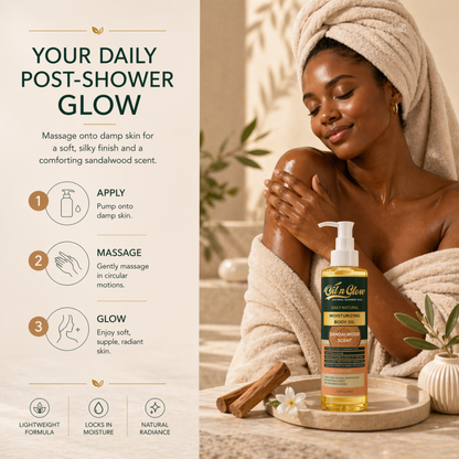 Natural Hydrating After‑Shower Body Oil | Lightweight & Moisturizing Warm Sandalwood Scent (Non‑Greasy, 150ml)