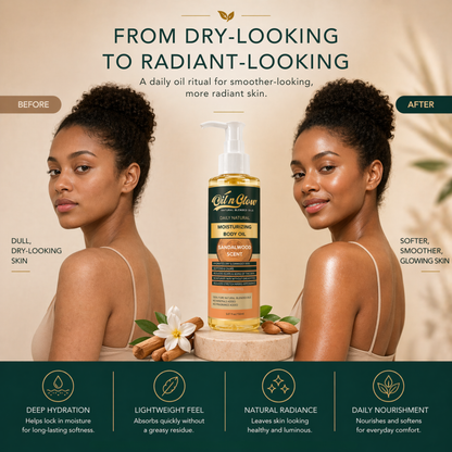 Natural Hydrating After‑Shower Body Oil | Lightweight & Moisturizing Warm Sandalwood Scent (Non‑Greasy, 150ml)