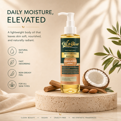 Natural Hydrating After‑Shower Body Oil | Lightweight & Moisturizing Warm Sandalwood Scent (Non‑Greasy, 150ml)