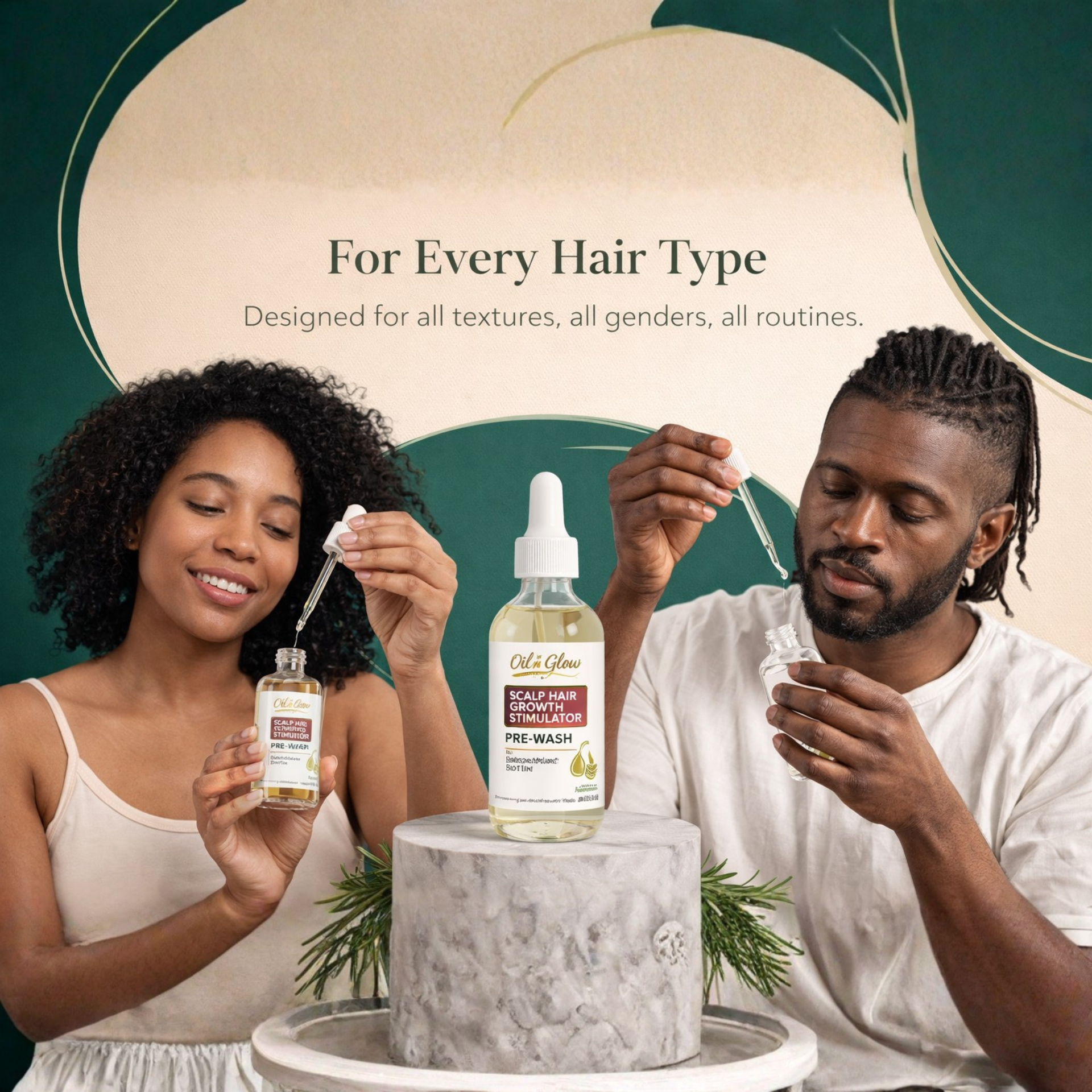 Two people using Pre‑Wash Scalp Oil for Dry, Itchy Scalp & Hair Growth | Rosemary, Biotin, Castor Oil | Hydrates, Reduces Flakes & Strengthens Roots | Fragrance‑Free, Lightweight Formula