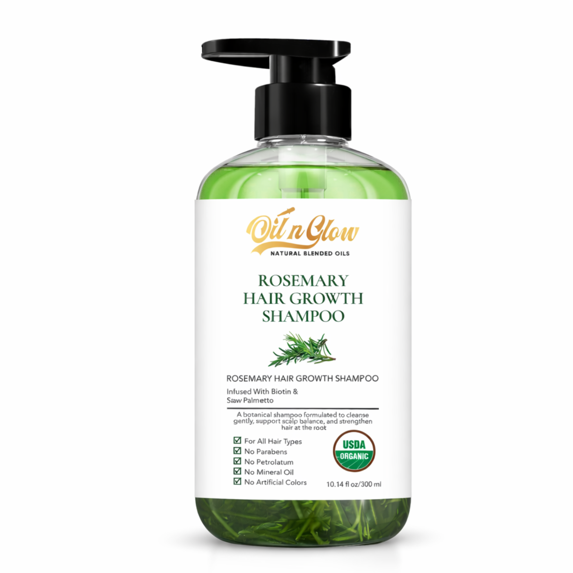 USDA Organic Rosemary Hair Growth Shampoo with Biotin & Saw Palmetto for Scalp DHT Support (10 fl oz, Fragrance Free)