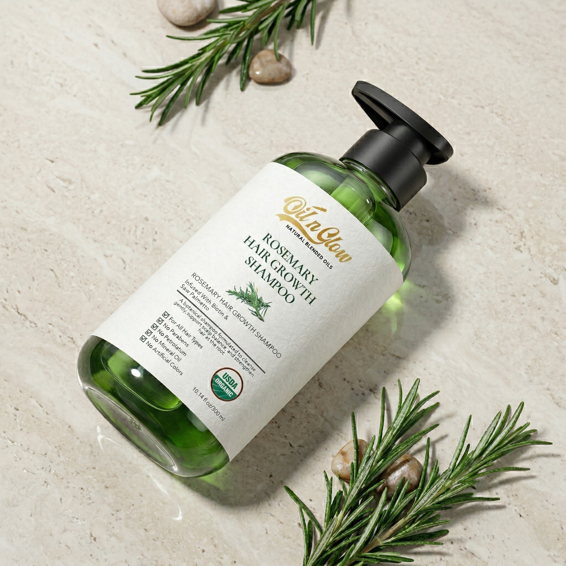 USDA Organic Rosemary Hair Growth Shampoo with Biotin & Saw Palmetto for Scalp DHT Support (10 fl oz, Fragrance Free)