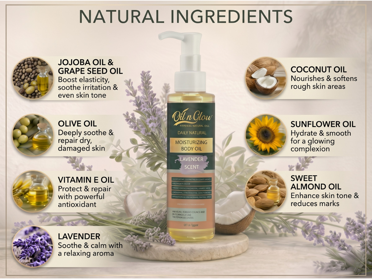 Natural Hydrating & Moisturizing After‑Shower Body Oil | Lightweight with Calming Lavender Scent