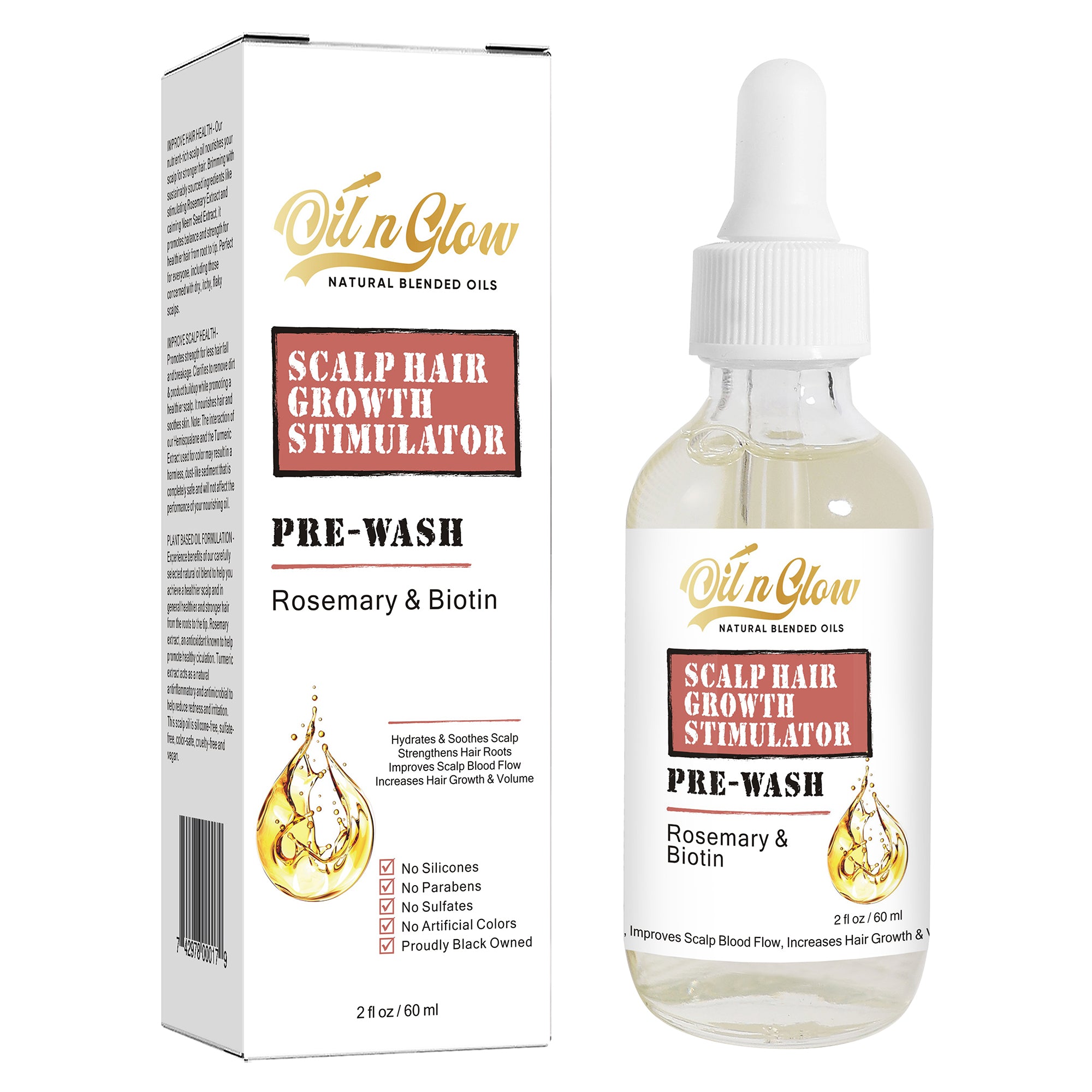 
OilnGlow Pre Wash Hair Oil – USDA Certified Organic Scalp Oil Hair Growth Treatment with Rosemary & Biotin, Pre-Shampoo Serum for Thinning Hair & Hair Loss – 2 Fl Oz Clean Beauty Pre-Wash Oil