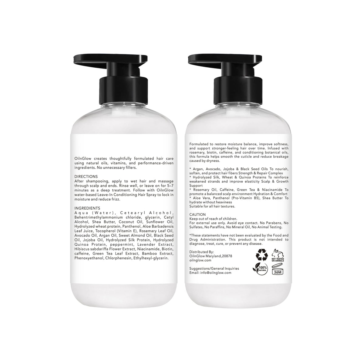 Strengthening Hair Conditioner OilnGlow Rosemary & Botanical Strength Conditioner for Scalp Health & Hair Growth Support, Biotin & Caffeine, Strengthening & Moisturizing Formula with Botanical Oils, Vegan, 10.14 fl oz ingredient list