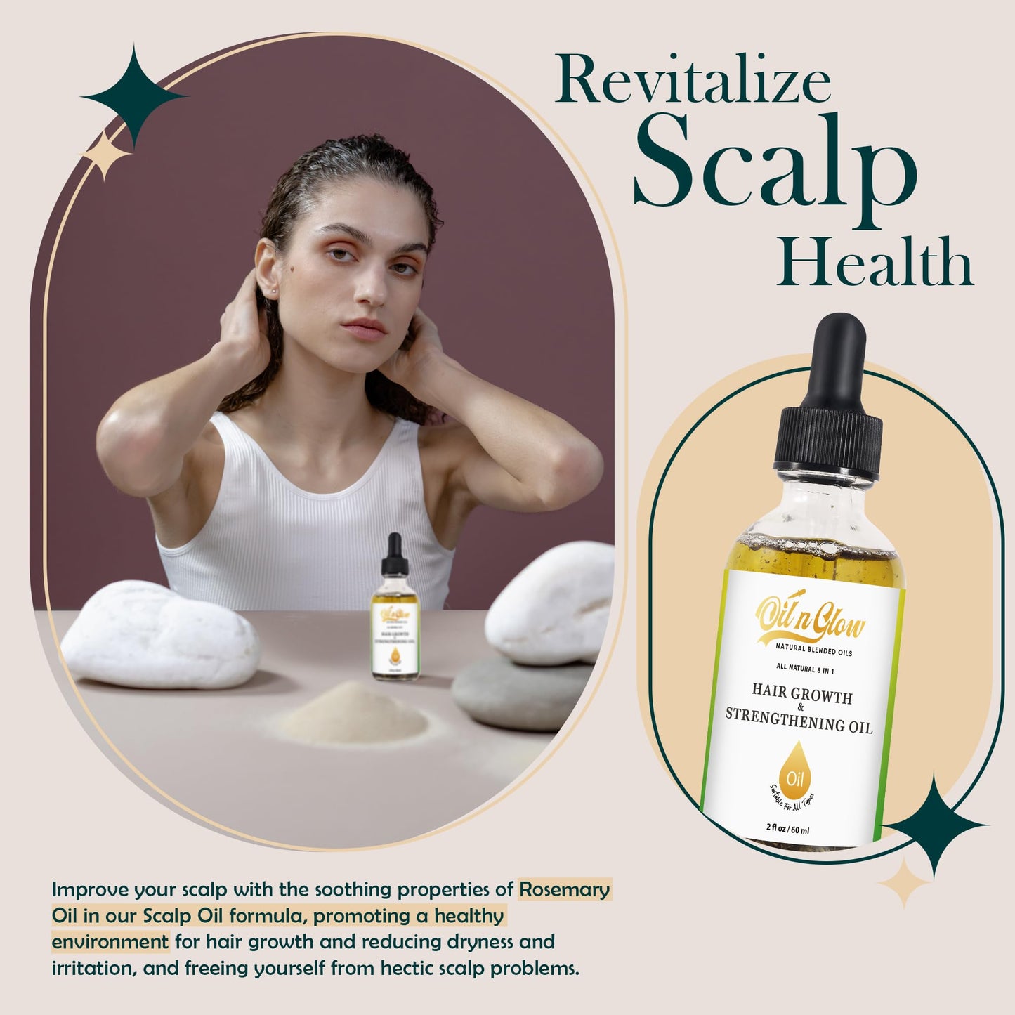 Natural Hair Growth Oil Serum with Rosemary, Castor, Coconut & Jojoba (8‑in‑1 Blend)