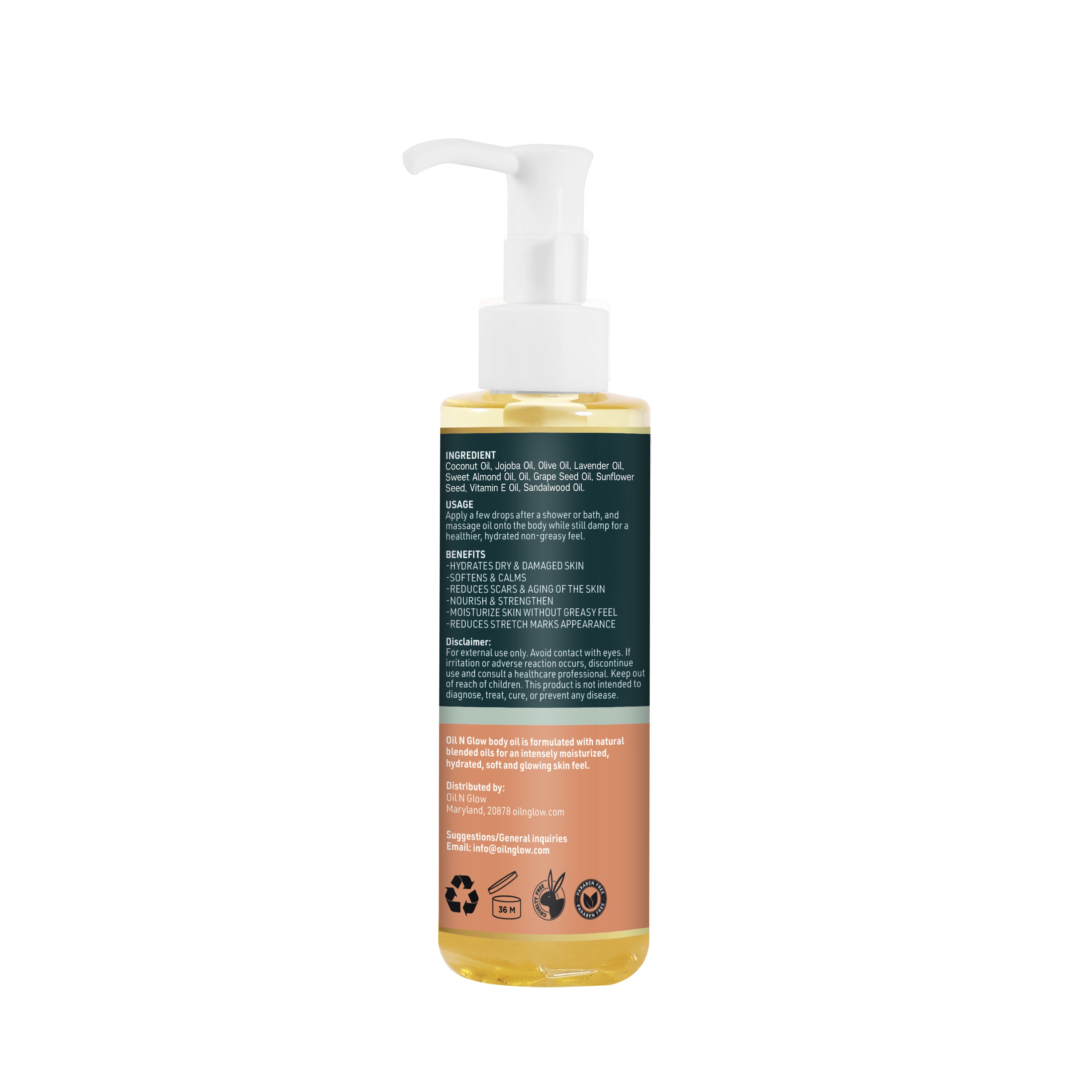 
OilnGlow USDA Certified Organic Pure Natural Hydrating Body Oil After Shower With Coconut, Jojoba, Olive & Almond Non-Greasy Moisturizing Oil For Women & Men Dry Skin 5.07 fl oz/150ml-Sandalwood Scent OilnGlow Hydrating Skin Treatment