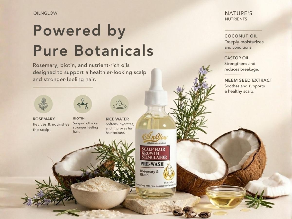 oilnglow Rosemary Oil for Hair Growth – Pre-Wash Hair Oil with Castor, Biotin, Jojoba – Hair Care, Adds Shine, Strengthens Roots, Scalp Treatment | Ideal Gifts for Women