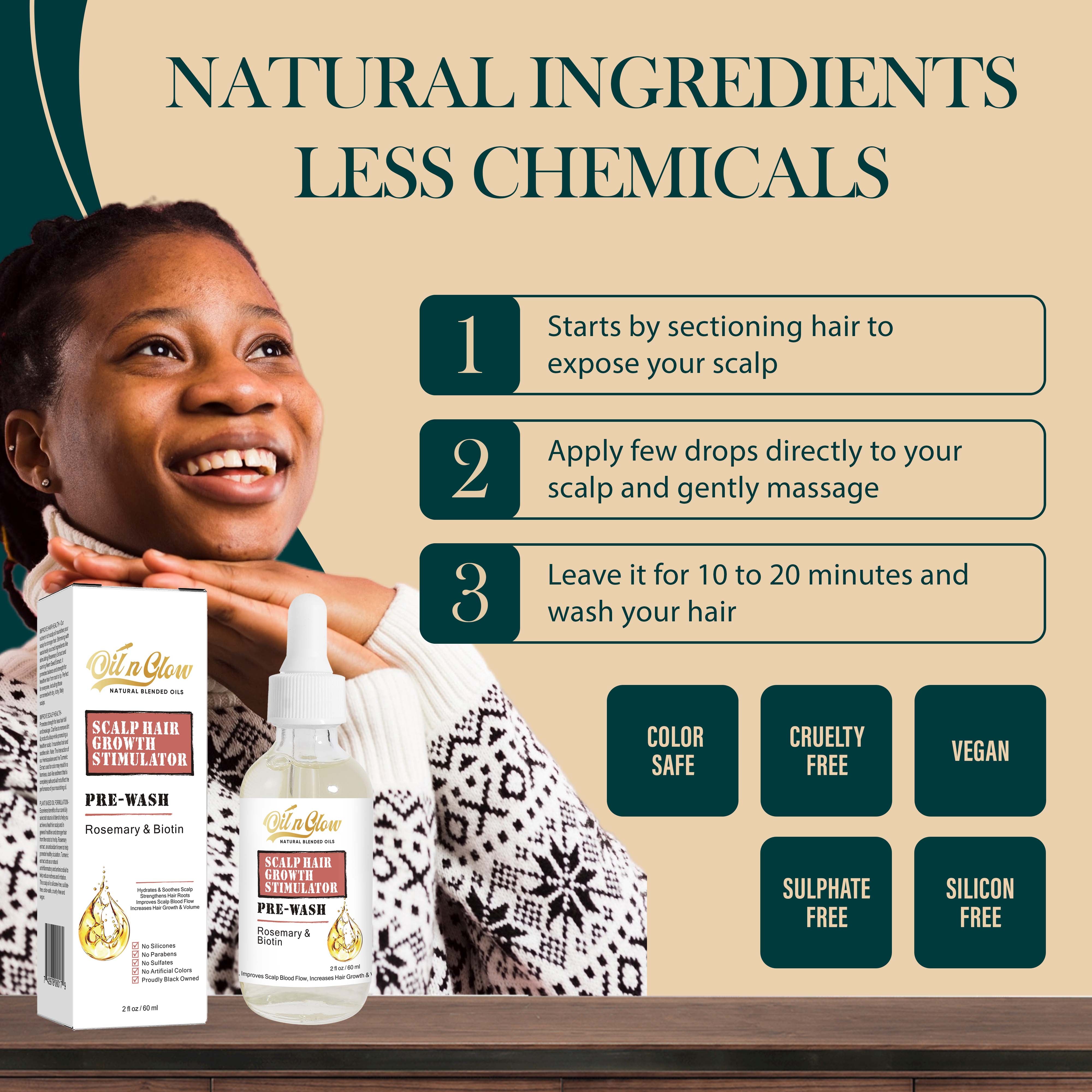 
OilnGlow Pre Wash Hair Oil – USDA Certified Organic Scalp Oil Hair Growth Treatment with Rosemary & Biotin, Pre-Shampoo Serum for Thinning Hair & Hair Loss – 2 Fl Oz all natural ingredients