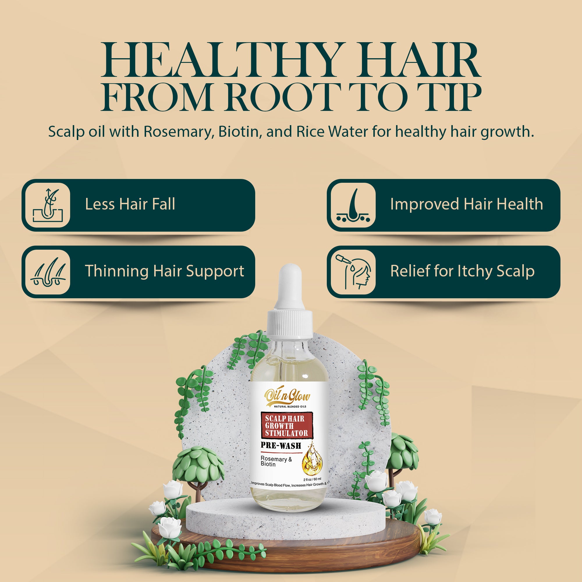 
OilnGlow Pre Wash Hair Oil – USDA Certified Organic Scalp Oil Hair Growth Treatment with Rosemary & Biotin, Pre-Shampoo Serum for Thinning Hair & Hair Loss – 2 Fl Oz USDA Organic Pre-Wash Hair Oil