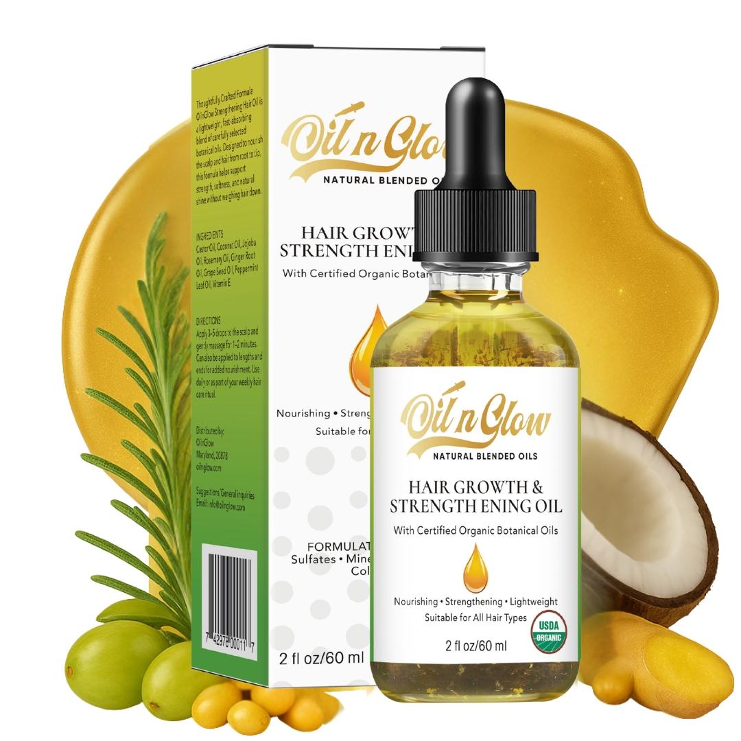 OilnGlow USDA Certified Organic 9 in 1 Natural Hair Growth Serum & Strengthening Oil with Rosemary, Castor, 100% Vegan Jojoba, Coconut, Grape Seed, Ginger & Scalp DHT Blocker Peppermint Oil 2 FL