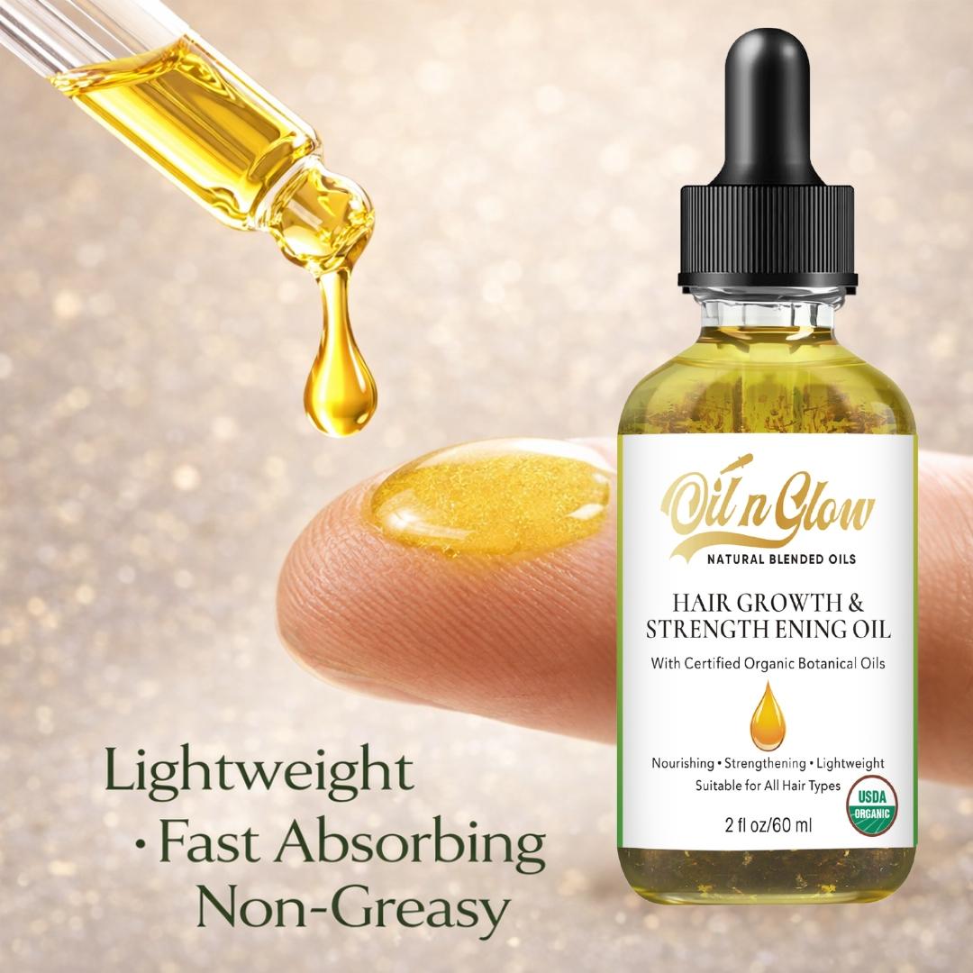 OilnGlow USDA Certified Organic 9 in 1 Natural Hair Growth Serum & Strengthening Oil with Rosemary, Castor, 100% Vegan Jojoba, Coconut, Grape Seed, Ginger & Scalp DHT Blocker Peppermint Oil 2 FL