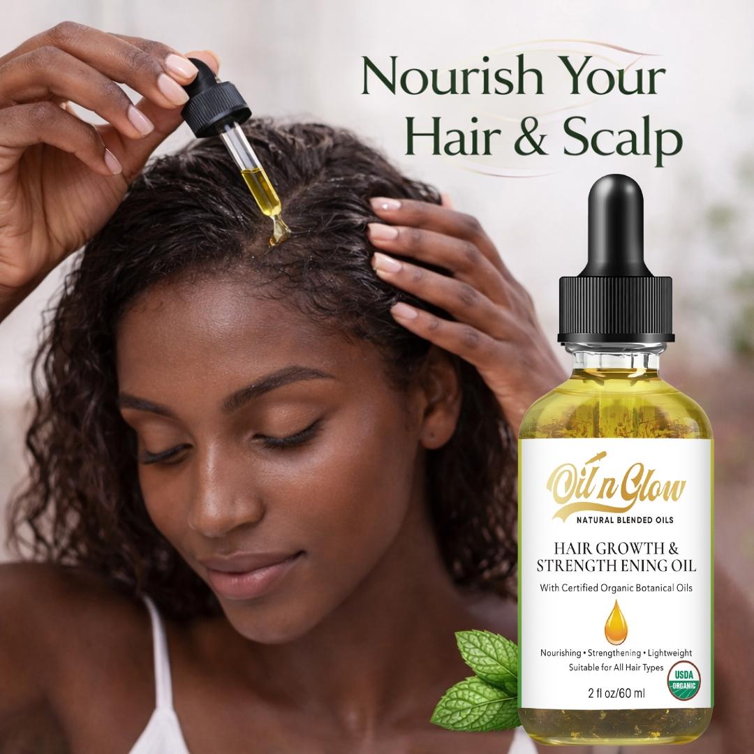 OilnGlow USDA Certified Organic 9 in 1 Natural Hair Growth Serum & Strengthening Oil with Rosemary, Castor, 100% Vegan Jojoba, Coconut, Grape Seed, Ginger & Scalp DHT Blocker Peppermint Oil 2 FL