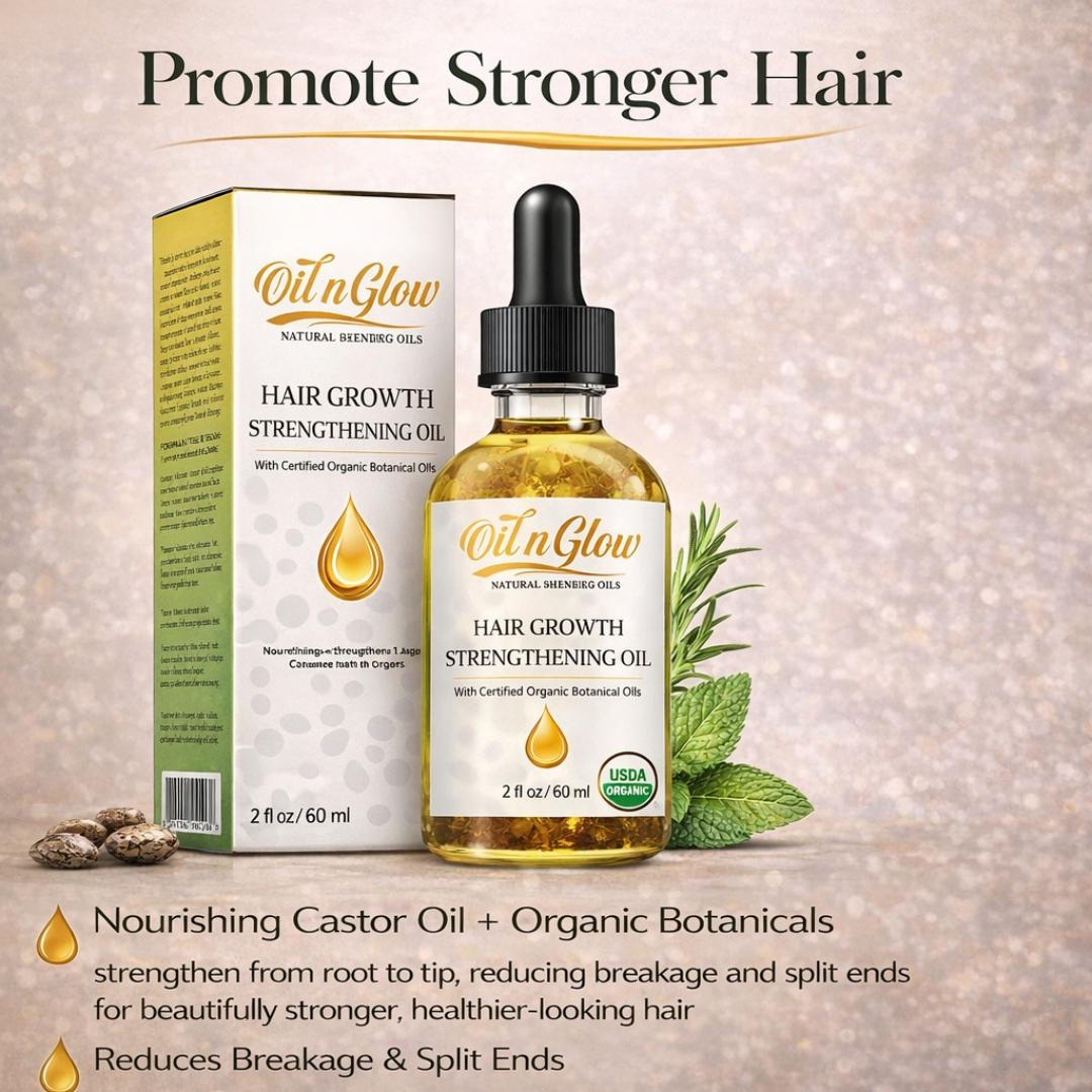 OilnGlow USDA Certified Organic 9 in 1 Natural Hair Growth Serum & Strengthening Oil with Rosemary, Castor, 100% Vegan Jojoba, Coconut, Grape Seed, Ginger & Scalp DHT Blocker Peppermint Oil 2 FL
