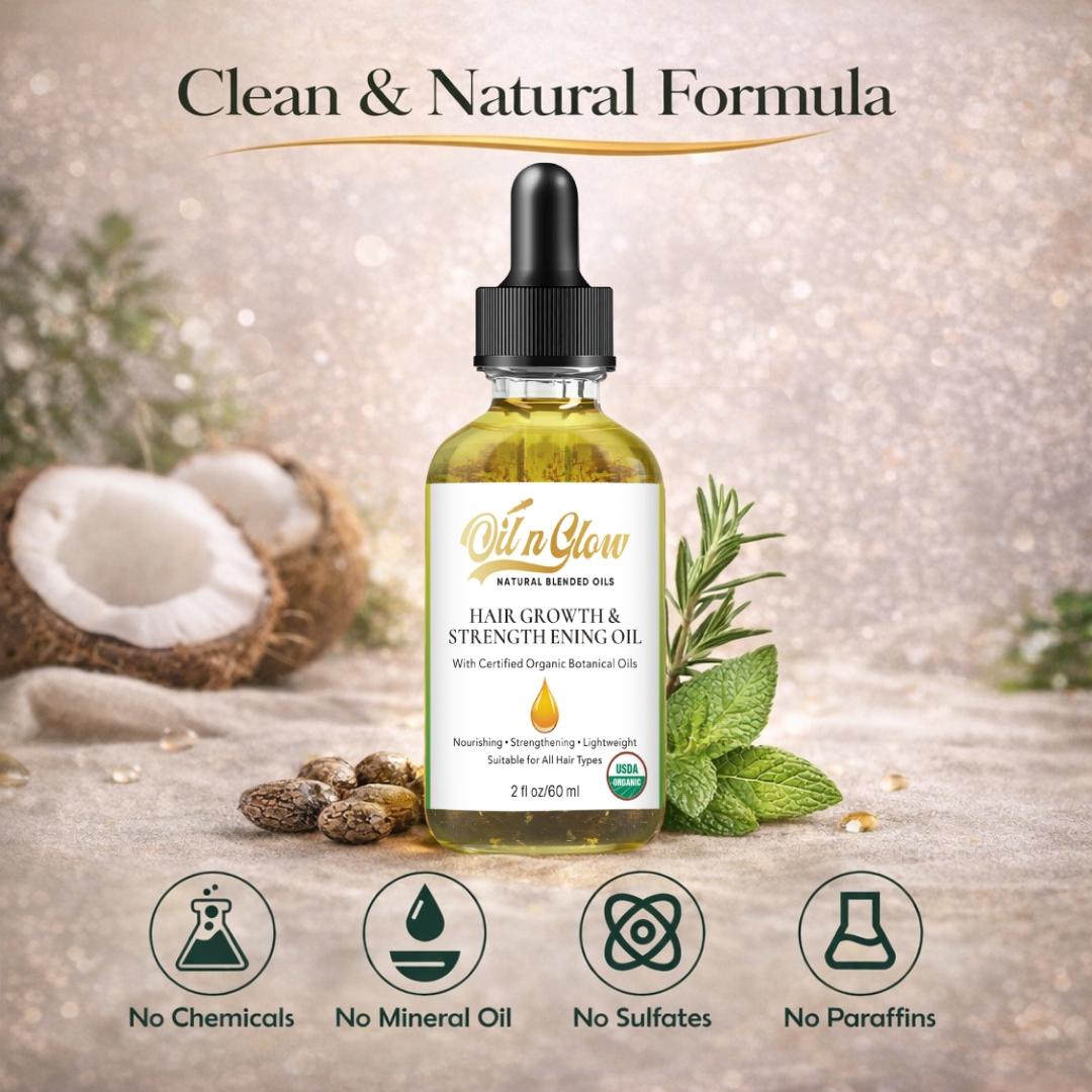 OilnGlow USDA Certified Organic 9 in 1 Natural Hair Growth Serum & Strengthening Oil with Rosemary, Castor, 100% Vegan Jojoba, Coconut, Grape Seed, Ginger & Scalp DHT Blocker Peppermint Oil 2 FL