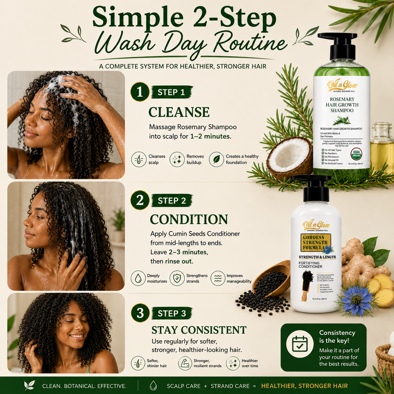 Rosemary Shampoo & Cumin Seeds Conditioner Set- Growth Support & Strengthening Duo