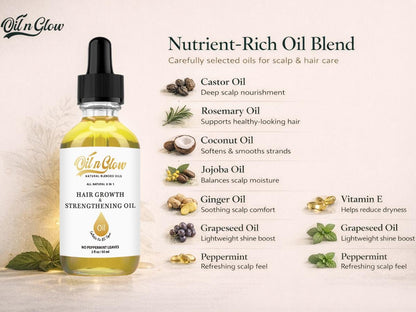 Lightweight 8‑in‑1 natural hair growth oil with rosemary, castor, coconut and jojoba. Supports thicker, fuller hair, reduces breakage and nourishes the scalp.