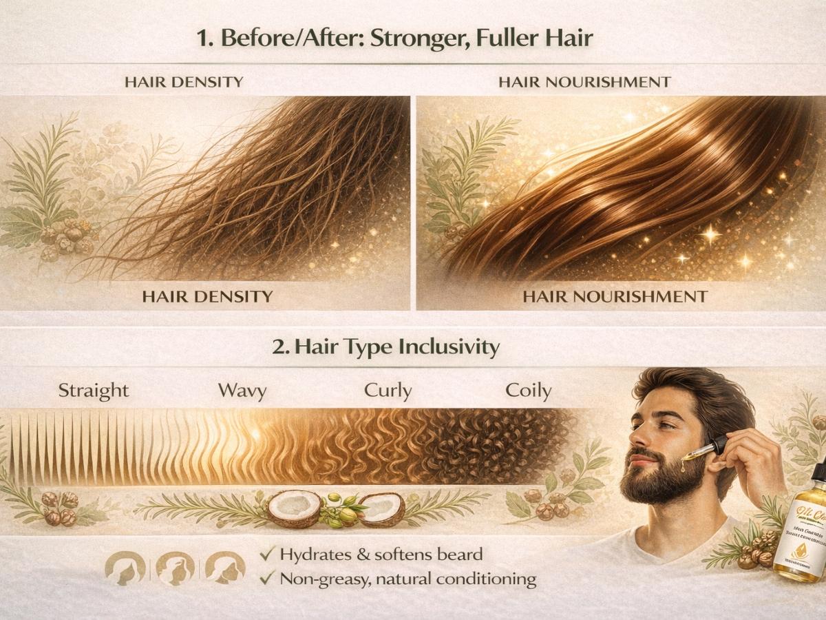 Lightweight 8‑in‑1 natural hair growth oil with rosemary, castor, coconut and jojoba. Supports thicker, fuller hair, reduces breakage and nourishes the scalp.