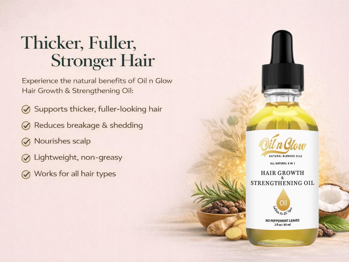 Lightweight 8‑in‑1 natural hair growth oil with rosemary, castor, coconut and jojoba. Supports thicker, fuller hair, reduces breakage and nourishes the scalp.