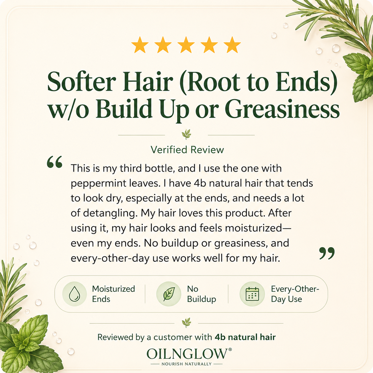 hair oil review card for oilnglow
